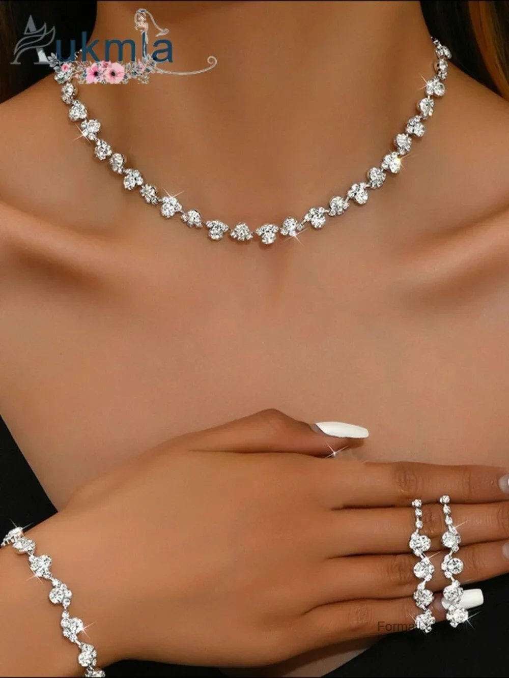 Rhinestone Bridal Wedding Jewelry Set Choker Necklace Earrings Bracelet